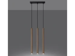 Lámparas Colgantes Pastelo Moderno De Acero/Madera - 3 Fuentes Luminosas - L.30 X A.110 Cm - Madera