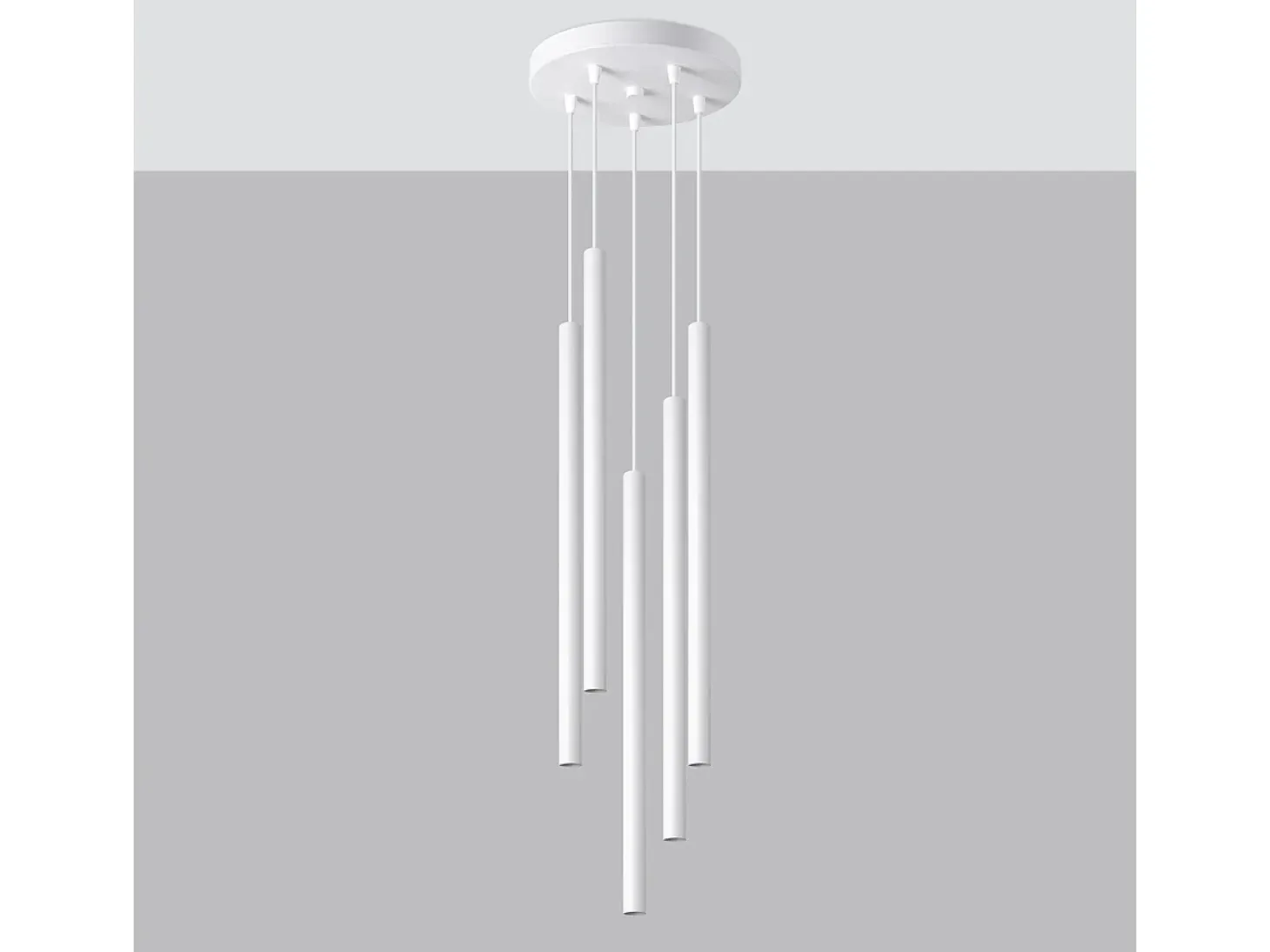 Lámparas Colgantes Pastelo Moderno De Acero - 5 Fuentes Luminosas - L.25 X A.110 Cm - Blanco