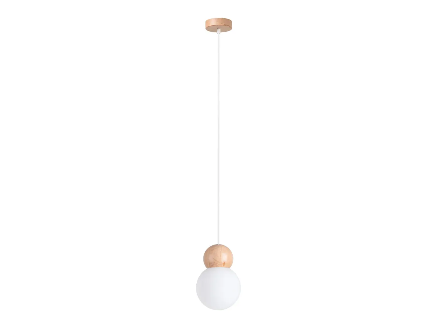 Lámparas Colgantes Pekka Escandinavo De Vidrio/Madera - 1 Fuentes Luminosas - L.11 X A.124 Cm - Blanco/Madera Natural