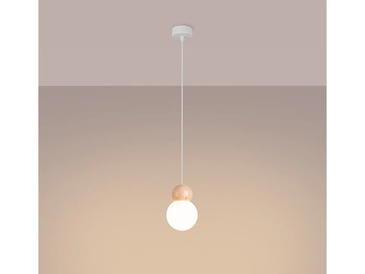 Lámparas Colgantes Pekka Escandinavo De Vidrio/Madera - 1 Fuentes Luminosas - L.11 X A.124 Cm - Blanco/Madera Natural
