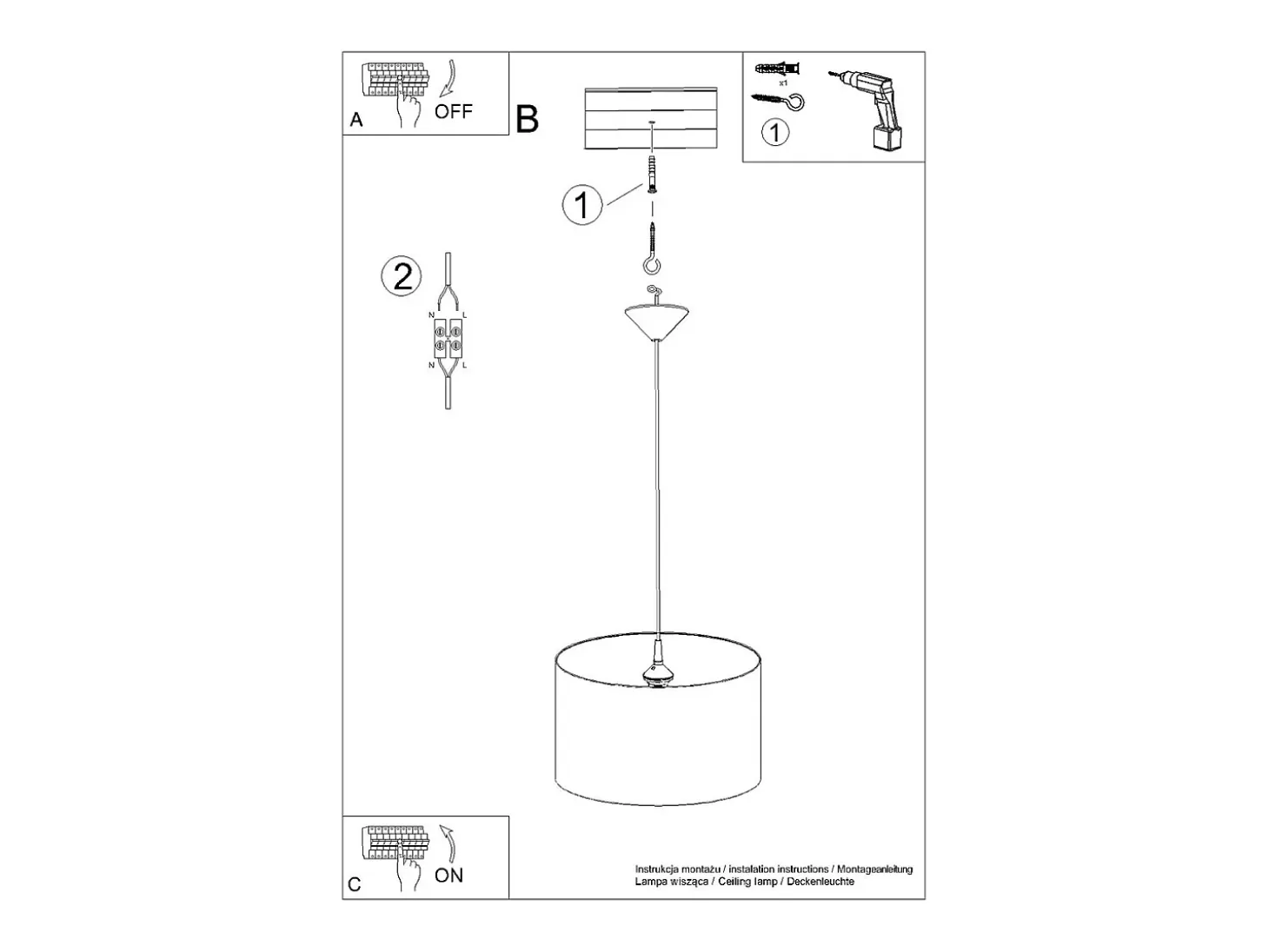 Lámparas Colgantes Piłka Moderno De Cloruro De Polivinilo - 1 Fuentes Luminosas - L.40 X A.82 Cm - Blanco Negro