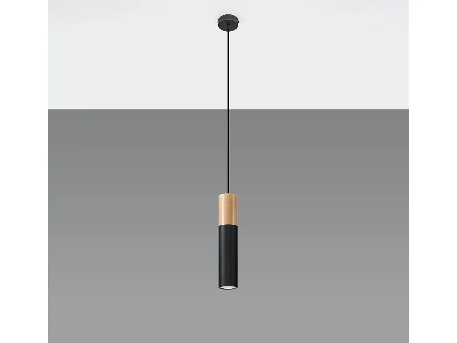 Lámparas colgantes Poblano moderno de acero/madera - 1 fuentes luminosas 3000K - L.8 x A.105 cm - madera natural/negro