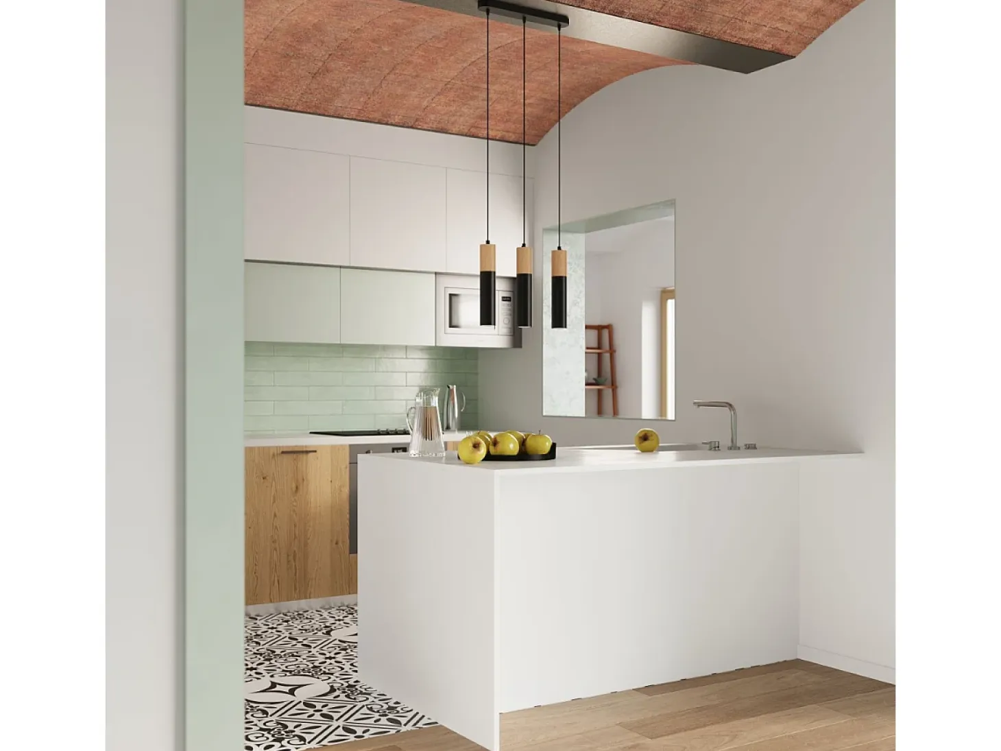 Lámparas colgantes Poblano moderno de acero/madera - 1 fuentes luminosas 3000K - L.8 x A.105 cm - madera natural/negro