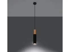 Lámparas colgantes Poblano moderno de acero/madera - 1 fuentes luminosas 4000K - L.8 x A.105 cm - madera natural/negro