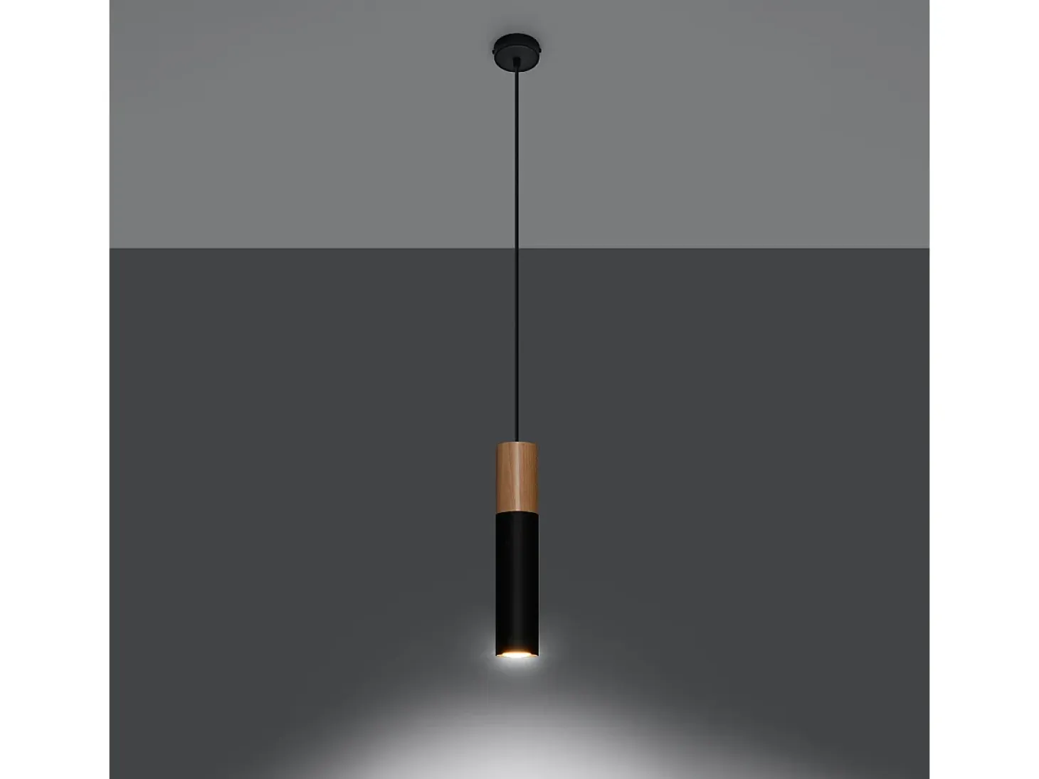 Lámparas colgantes Poblano moderno de acero/madera - 1 fuentes luminosas 4000K - L.8 x A.105 cm - madera natural/negro