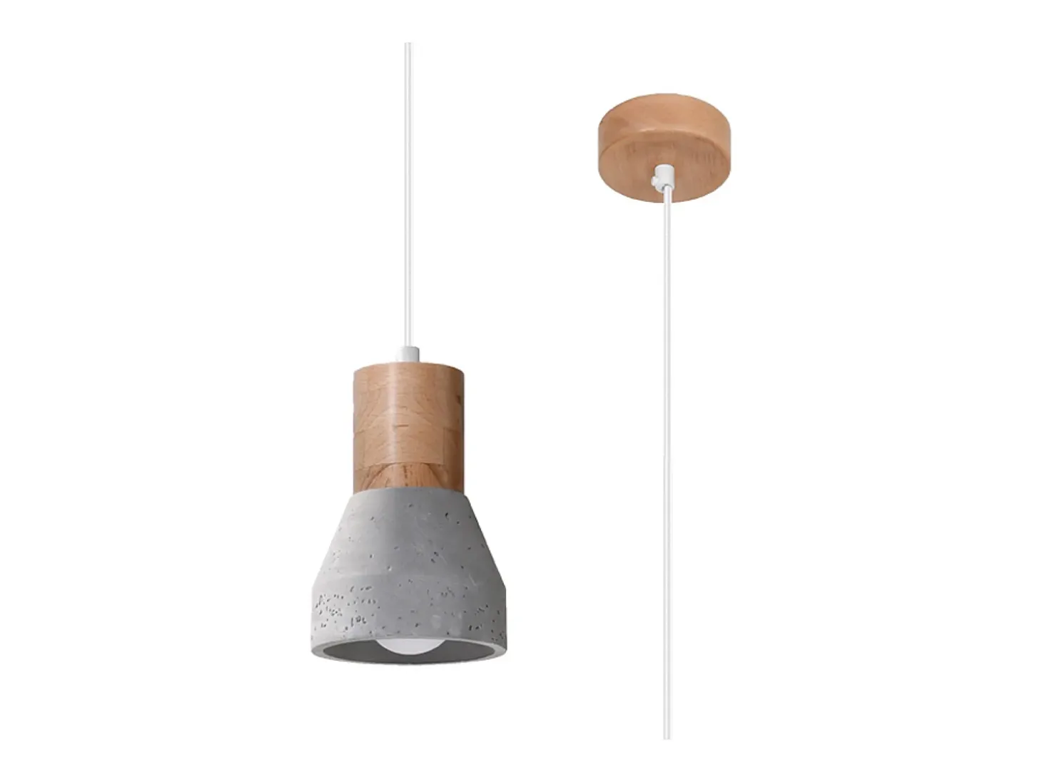 Lámparas colgantes Polaric moderno de hormigón - 1 fuentes luminosas 4000K - L.10 x A.120 cm - gris/madera natural