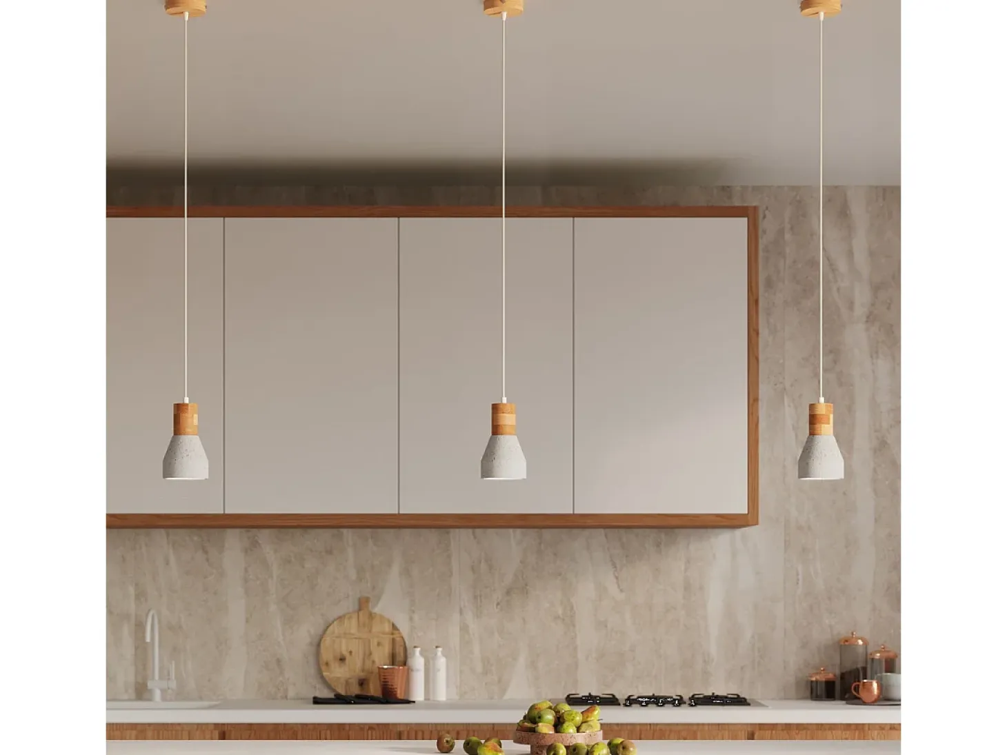 Lámparas colgantes Polaric moderno de hormigón - 1 fuentes luminosas 4000K - L.10 x A.120 cm - gris/madera natural