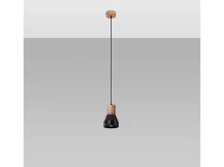 Lámparas colgantes Polaric moderno de betoNo aplicablerewno - 1 fuentes luminosas 3000K - L.10 x A.120 cm - negro/madera natural