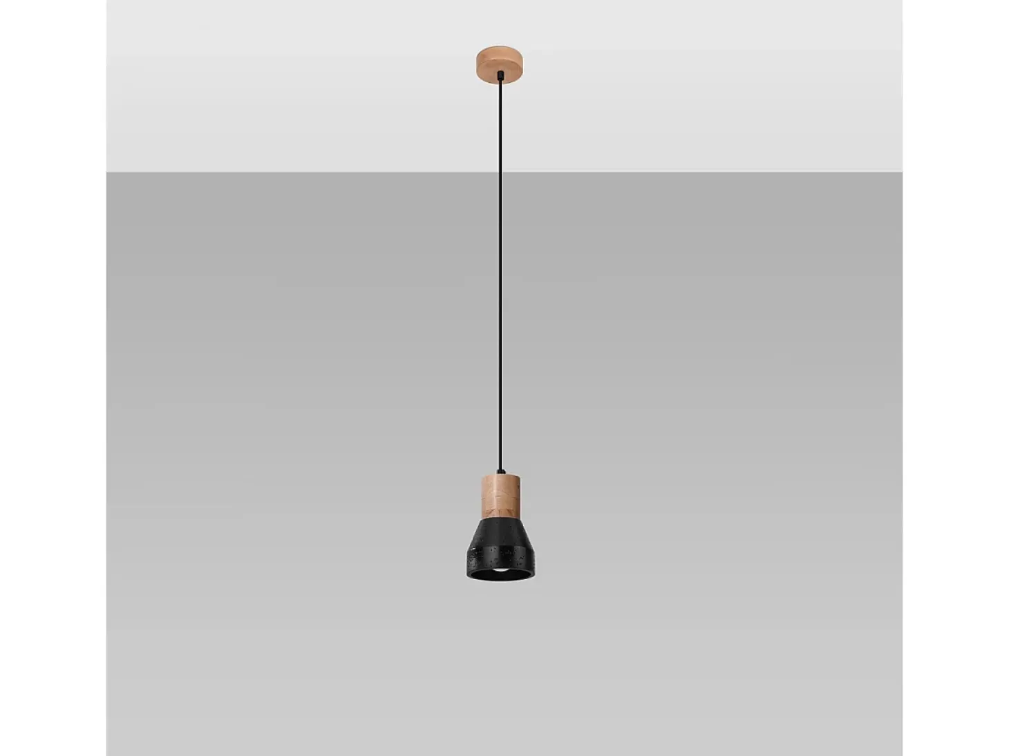 Lámparas colgantes Polaric moderno de betoNo aplicablerewno - 1 fuentes luminosas 3000K - L.10 x A.120 cm - negro/madera natural