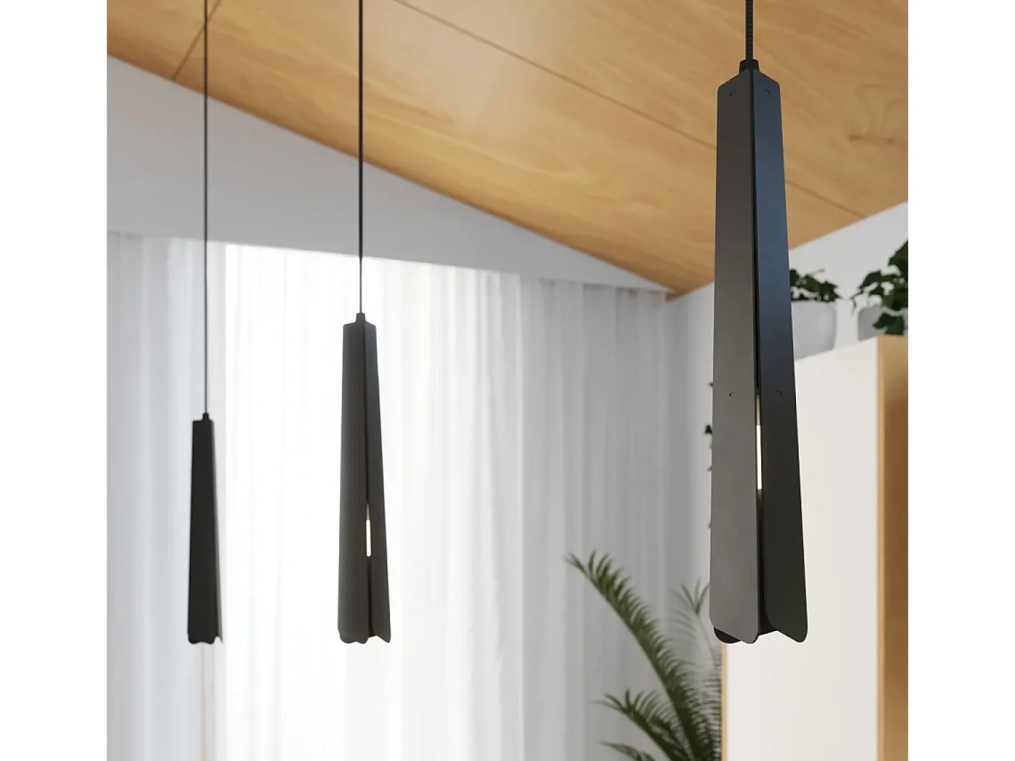 Lámparas Colgantes Prysm Escandinavo De Acero - 1 Fuentes Luminosas - L.8 X A.120 Cm - Negro