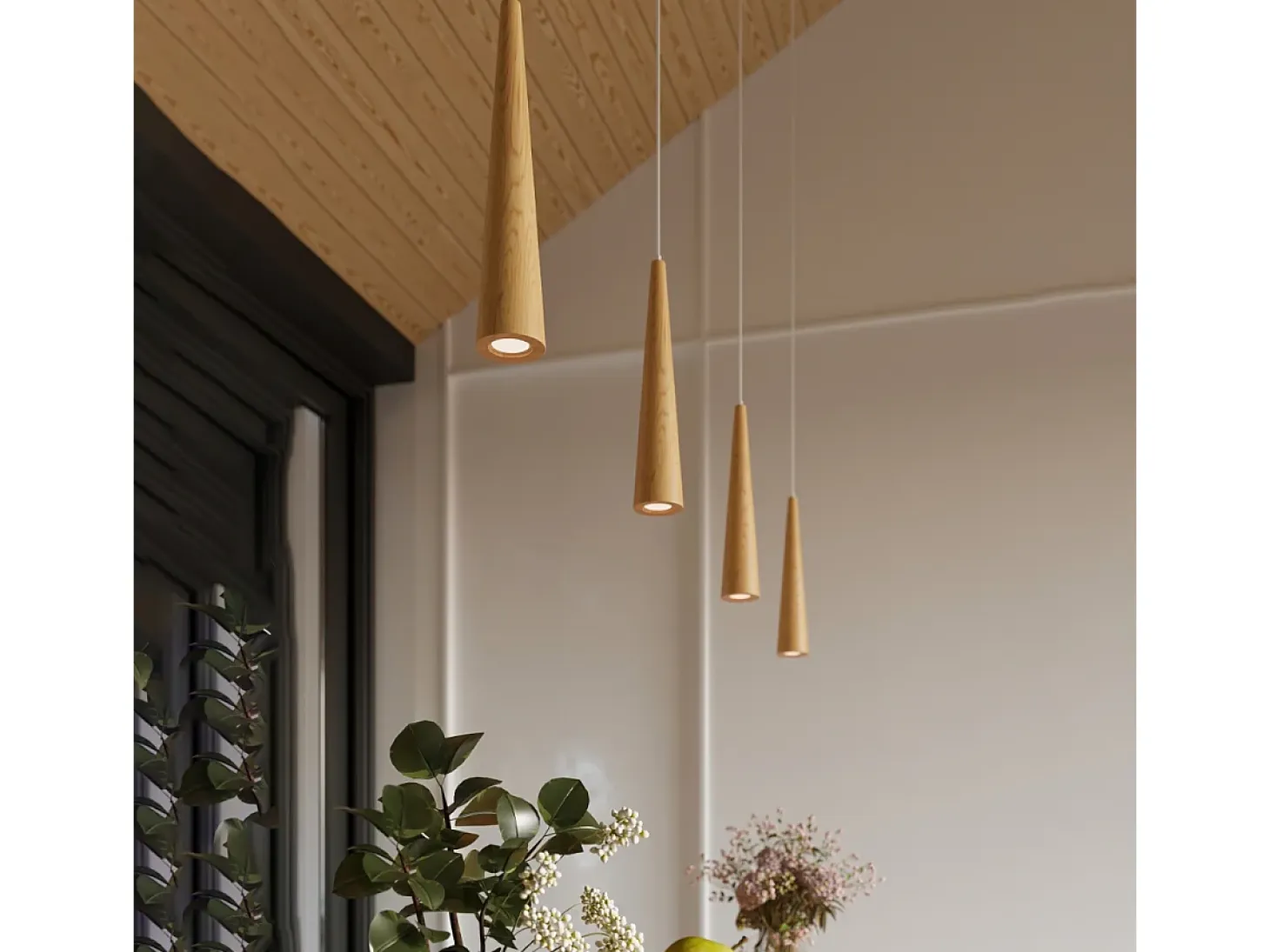 Lámparas colgantes Ravo escandinavo de madera - 3 fuentes luminosas 4000K - L.20 x A.120 cm - madera natural