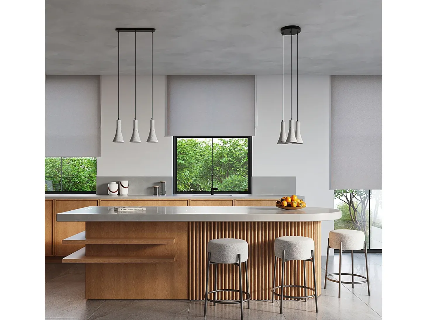Lámparas Colgantes Rea Moderno De Concreto - 1 Fuentes Luminosas - L.12 X A.125 Cm - Gris