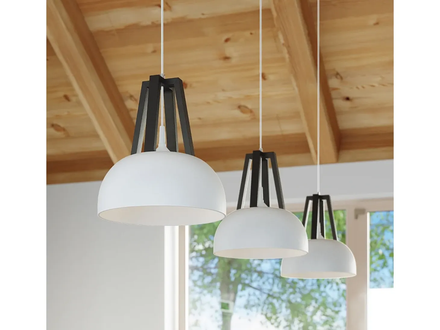 Lámparas colgantes Solivo moderno de acero/madera - 1 fuentes luminosas 3000K - L.30 x A.85 cm - blanco negro