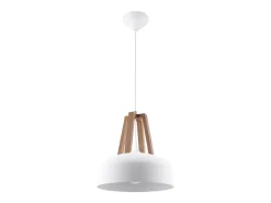 Lámparas colgantes Solivo moderno de acero/madera - 1 fuentes luminosas 3000K - L.30 x A.85 cm - blanco/madera natural