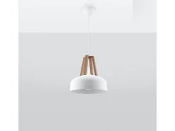 Lámparas colgantes Solivo moderno de acero/madera - 1 fuentes luminosas 3000K - L.30 x A.85 cm - blanco/madera natural