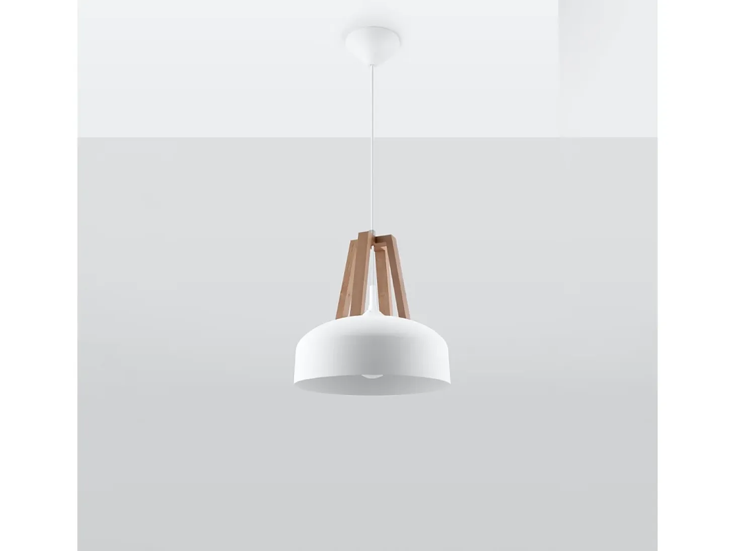 Lámparas colgantes Solivo moderno de acero/madera - 1 fuentes luminosas 3000K - L.30 x A.85 cm - blanco/madera natural
