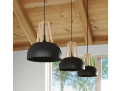 Lámparas colgantes Solivo moderno de acero/madera - 1 fuentes luminosas 4000K - L.30 x A.85 cm - negro/madera natural