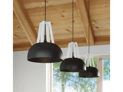 Lámparas colgantes Solivo moderno de acero/madera - 1 fuentes luminosas 4000K - L.30 x A.85 cm - blanco negro