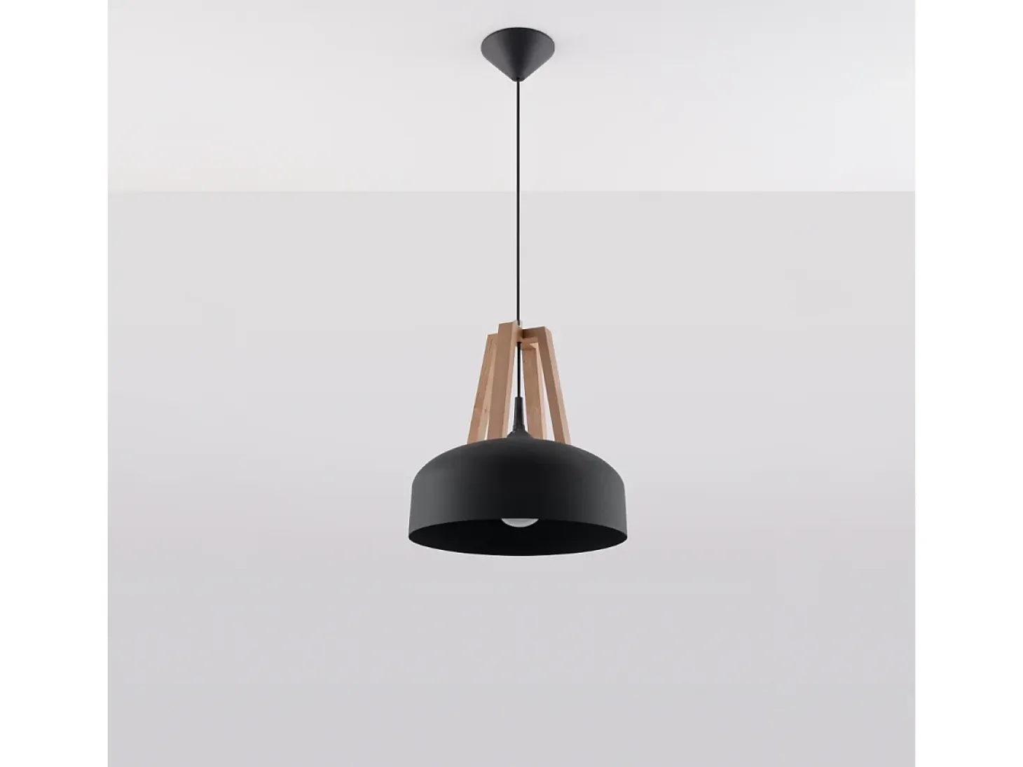 Lámparas colgantes Solivo moderno de acero/madera - 1 fuentes luminosas 3000K - L.30 x A.85 cm - negro/madera natural