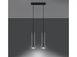 Lámparas colgantes Solvix industrial de concreto - 2 fuentes luminosas 4000K - L.30 x A.90 cm - gris