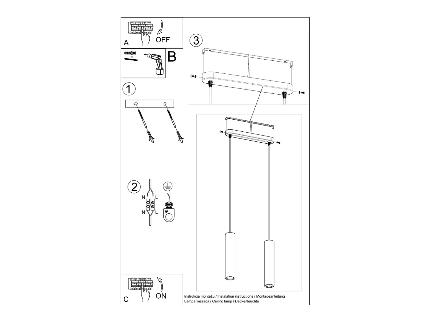 Lámparas colgantes Solvix industrial de concreto - 2 fuentes luminosas 3000K - L.30 x A.90 cm - gris