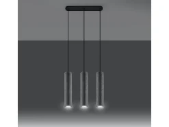 Lámparas colgantes Solvix industrial de concreto - 3 fuentes luminosas 4000K - L.45 x A.90 cm - gris