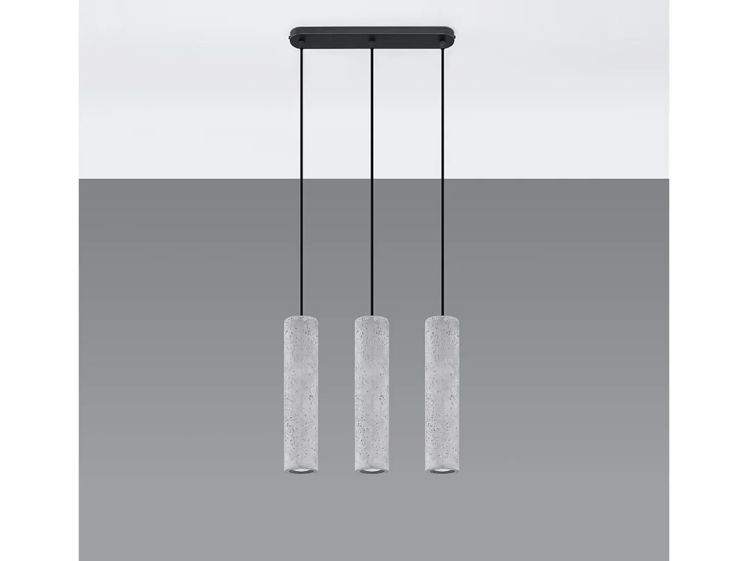 Lámparas colgantes Solvix industrial de concreto - 3 fuentes luminosas 3000K - L.45 x A.90 cm - gris