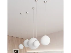 Lámparas colgantes Stera minimalista de acero/vidrio - 1 fuentes luminosas 3000K - L.20 x A.110 cm - blanco/cromo