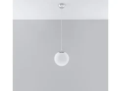 Lámparas colgantes Stera minimalista de acero/vidrio - 1 fuentes luminosas 3000K - L.20 x A.110 cm - blanco/cromo