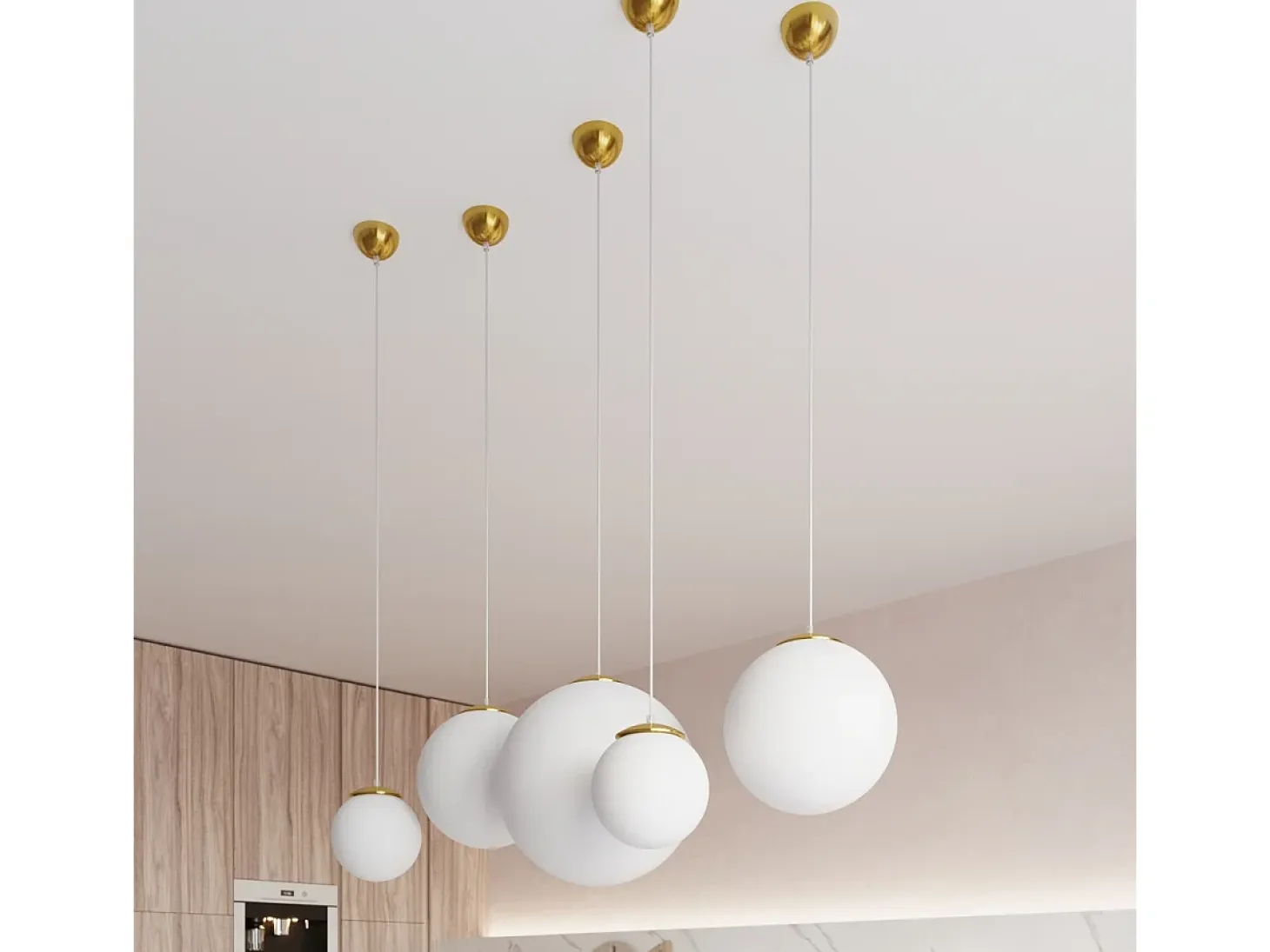 Lámparas colgantes Stera minimalista de acero/vidrio - 1 fuentes luminosas 3000K - L.40 x A.130 cm - Oro blanco