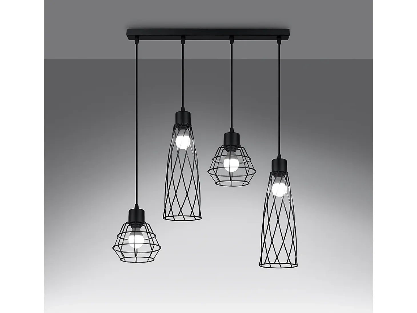 Lámparas Colgantes Suba Industrial De Acero - 4 Fuentes Luminosas - L.58 X A.120 Cm - Negro