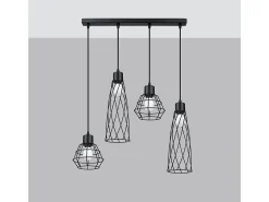 Lámparas Colgantes Suba Industrial De Acero - 4 Fuentes Luminosas - L.58 X A.120 Cm - Negro