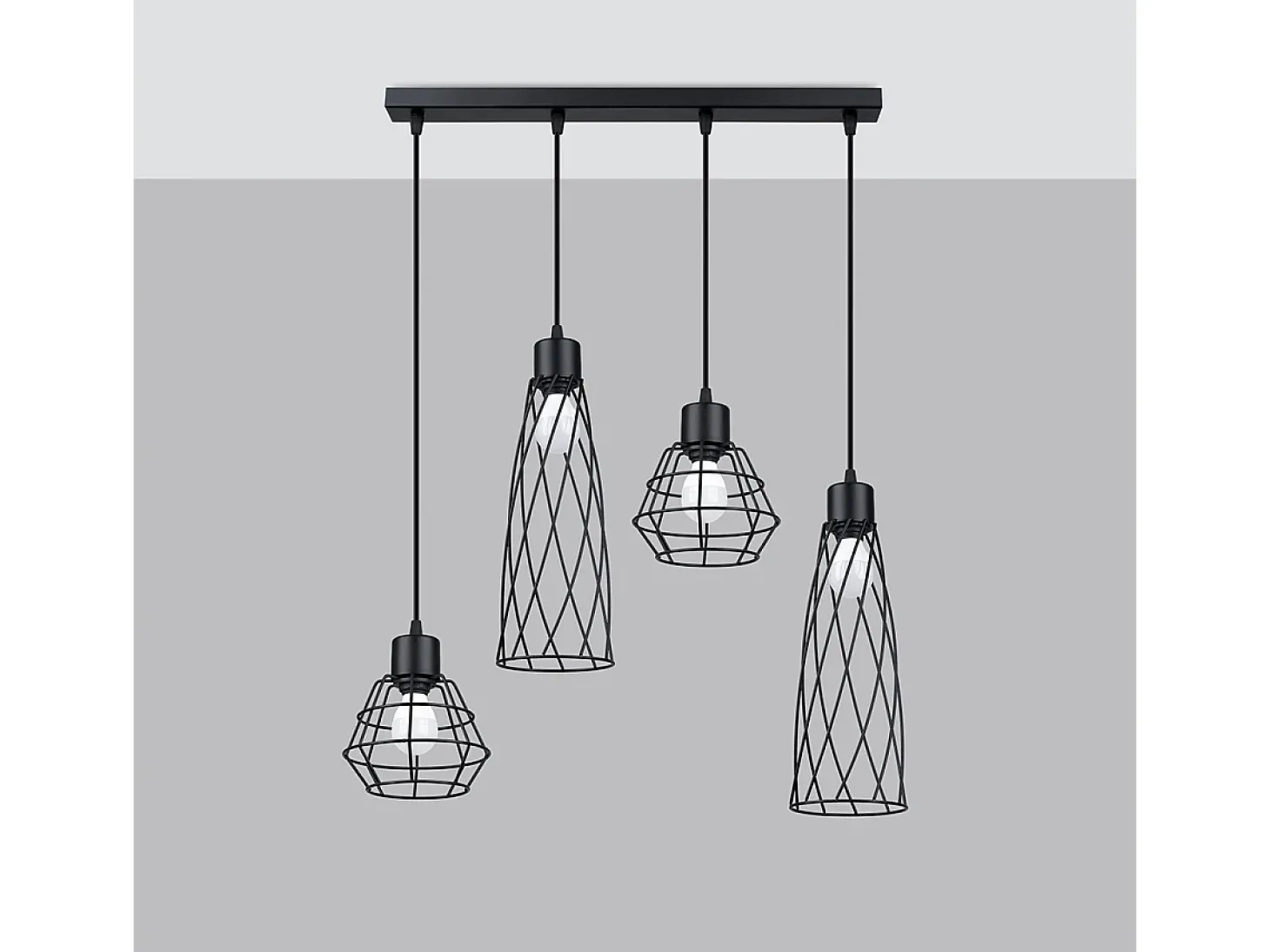 Lámparas Colgantes Suba Industrial De Acero - 4 Fuentes Luminosas - L.58 X A.120 Cm - Negro