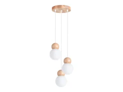 Lámparas colgantes Torch escandinavo de vidrio/madera - 3 fuentes luminosas 4000K - L.31 x A.124 cm - blanco/madera natural