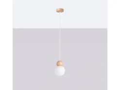 Lámparas colgantes Torch escandinavo de vidrio/madera - 1 fuentes luminosas 3000K - L.11 x A.124 cm - blanco/madera natural