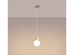 Lámparas colgantes Torch escandinavo de vidrio/madera - 1 fuentes luminosas 4000K - L.11 x A.124 cm - blanco/madera natural