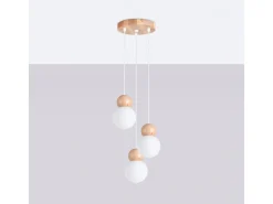 Lámparas colgantes Torch escandinavo de vidrio/madera - 3 fuentes luminosas 3000K - L.31 x A.124 cm - blanco/madera natural