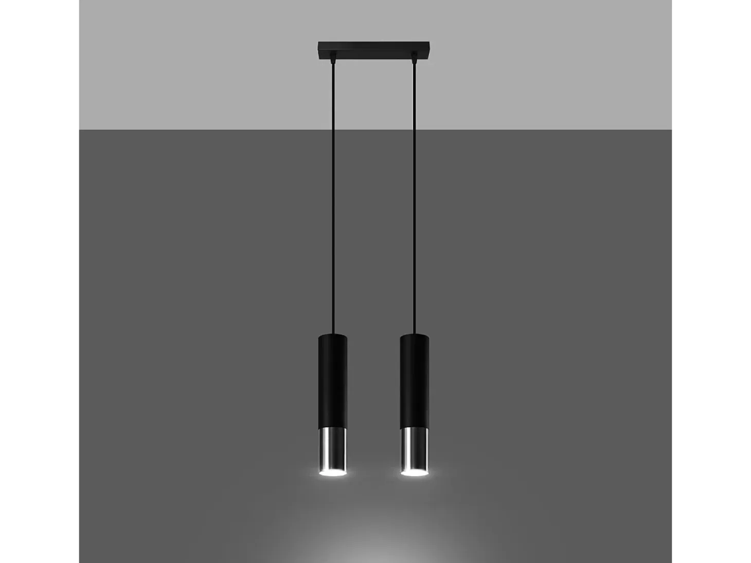 Lámparas colgantes Zarpex moderno de acero - 2 fuentes luminosas 4000K - L.30 x A.90 cm - negro/cromo