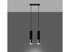 Lámparas colgantes Zarpex moderno de acero - 2 fuentes luminosas 4000K - L.30 x A.90 cm - negro/cobre