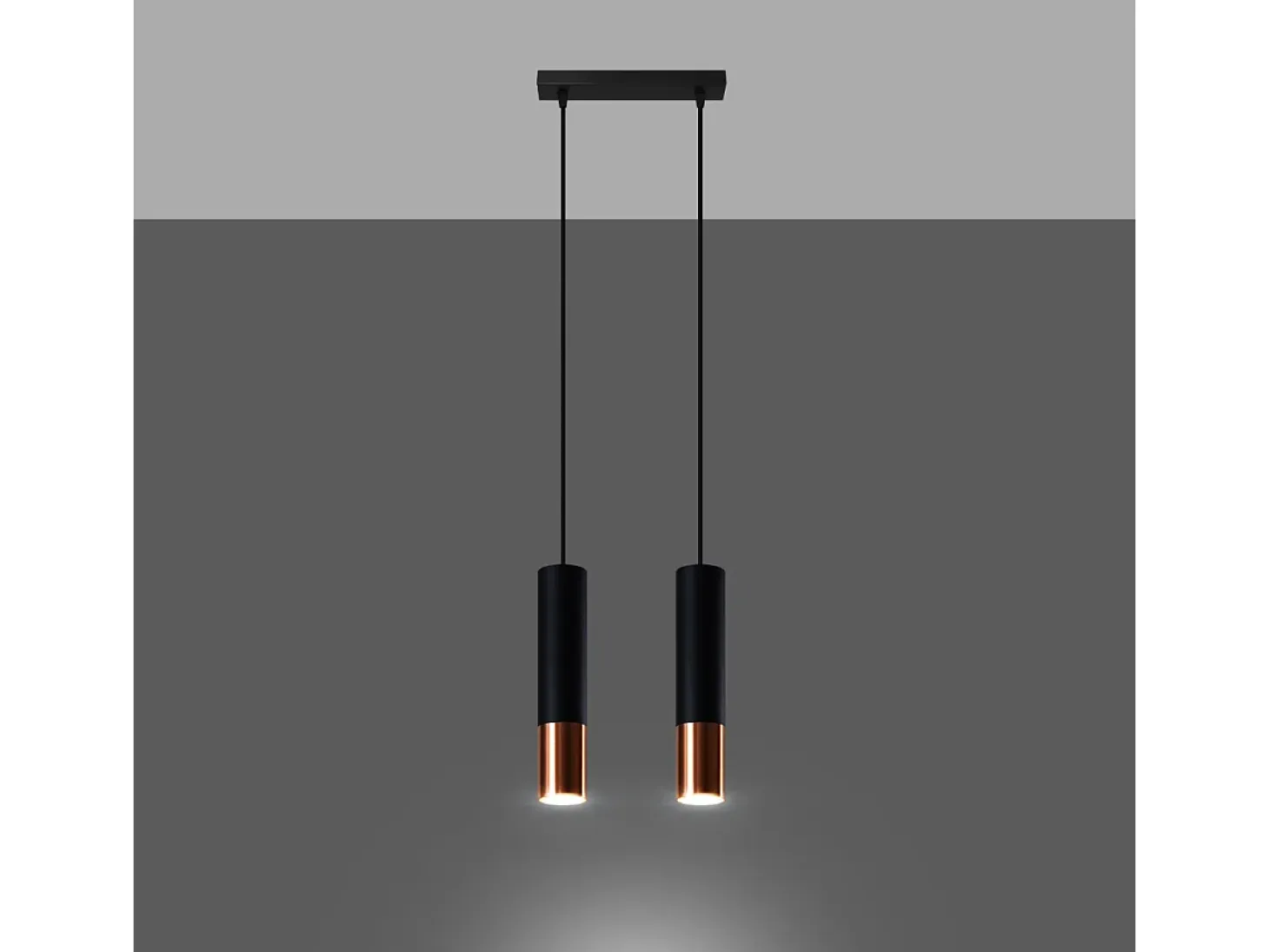 Lámparas colgantes Zarpex moderno de acero - 2 fuentes luminosas 4000K - L.30 x A.90 cm - negro/cobre