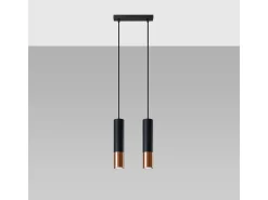 Lámparas colgantes Zarpex moderno de acero - 2 fuentes luminosas 3000K - L.30 x A.90 cm - negro/cobre