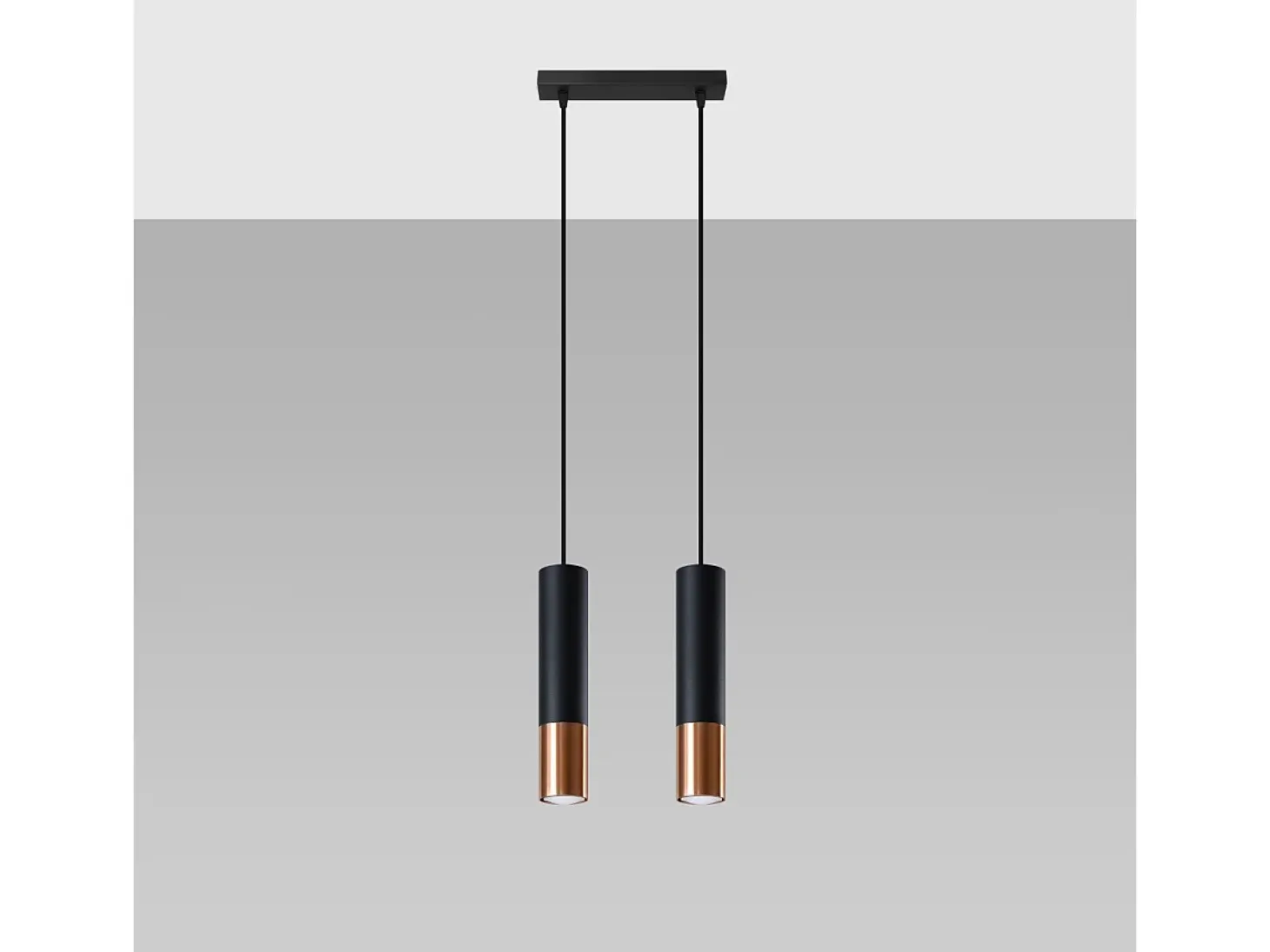 Lámparas colgantes Zarpex moderno de acero - 2 fuentes luminosas 3000K - L.30 x A.90 cm - negro/cobre