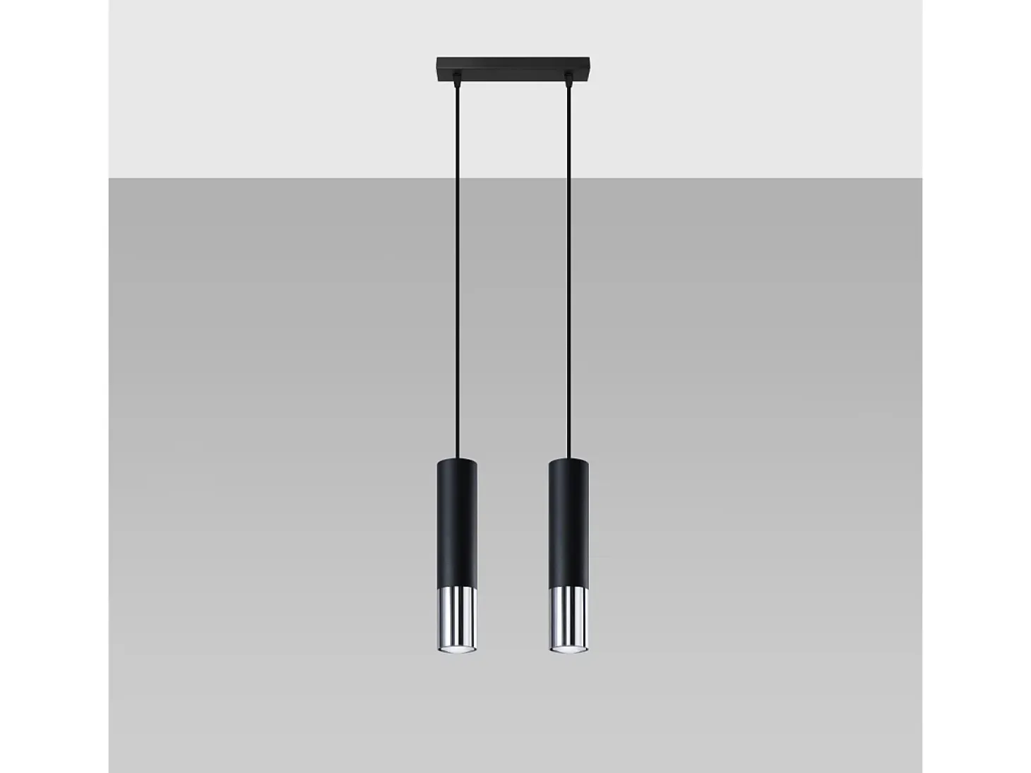 Lámparas colgantes Zarpex moderno de acero - 2 fuentes luminosas 3000K - L.30 x A.90 cm - negro/cromo