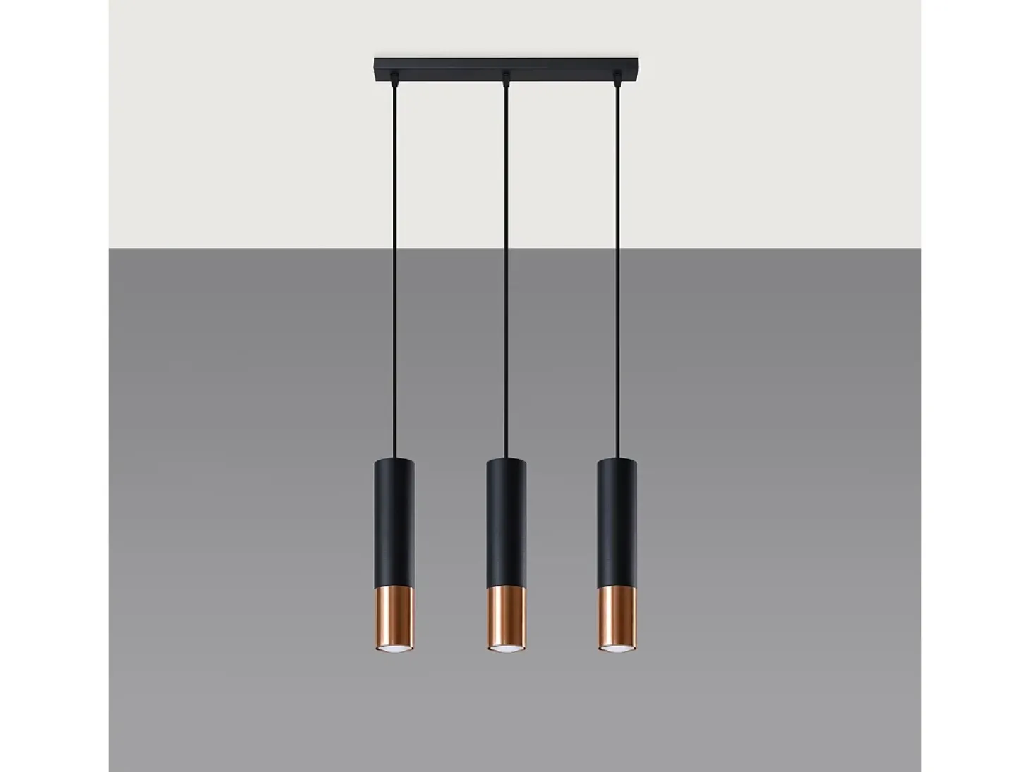 Lámparas colgantes Zarpex moderno de acero - 3 fuentes luminosas 3000K - L.45 x A.90 cm - negro/cobre
