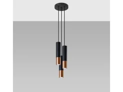 Lámparas colgantes Zarpex moderno de acero - 3 fuentes luminosas 3000K - L.20 x A.90 cm - negro/cobre