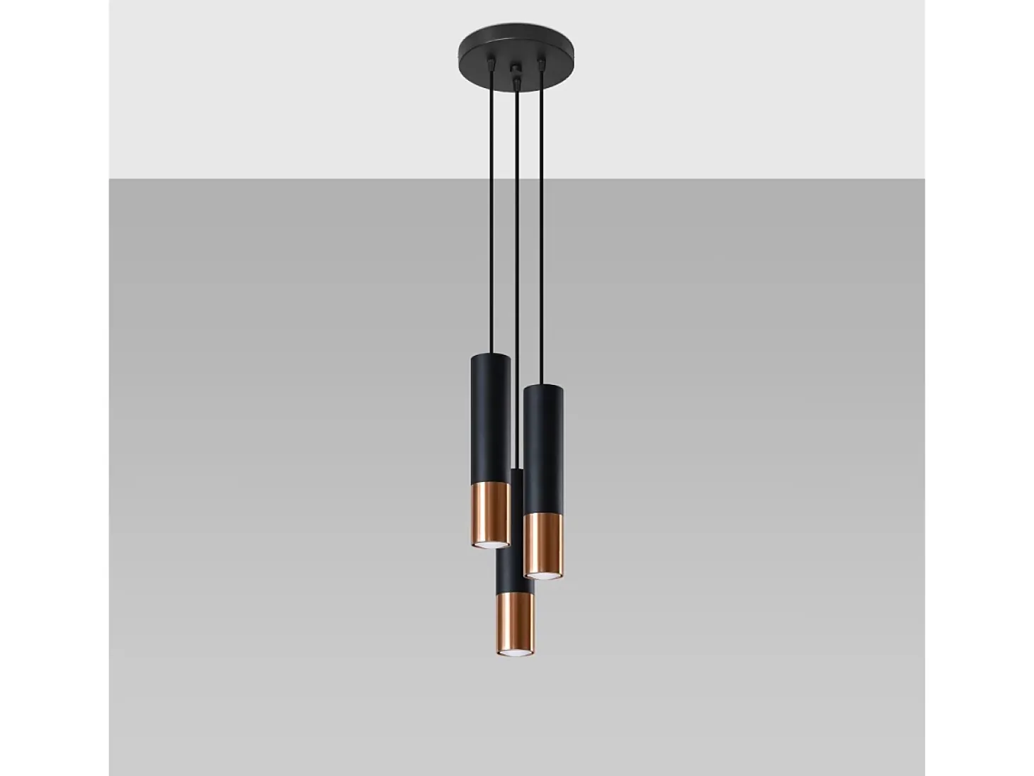 Lámparas colgantes Zarpex moderno de acero - 3 fuentes luminosas 3000K - L.20 x A.90 cm - negro/cobre