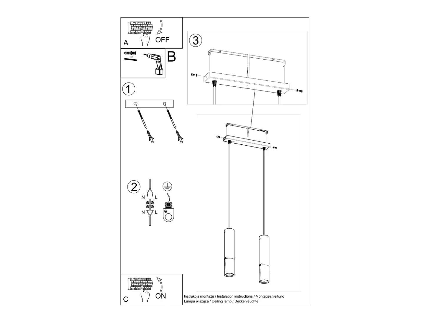Lámparas colgantes Zarpex moderno de acero - 2 fuentes luminosas 3000K - L.30 x A.90 cm - oro negro