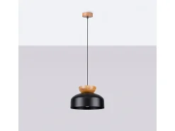 Lámparas colgantes Zeleron escandinavo de madera/acero - 1 fuentes luminosas 3000K - L.29,5 x A.130 cm - negro/madera natural