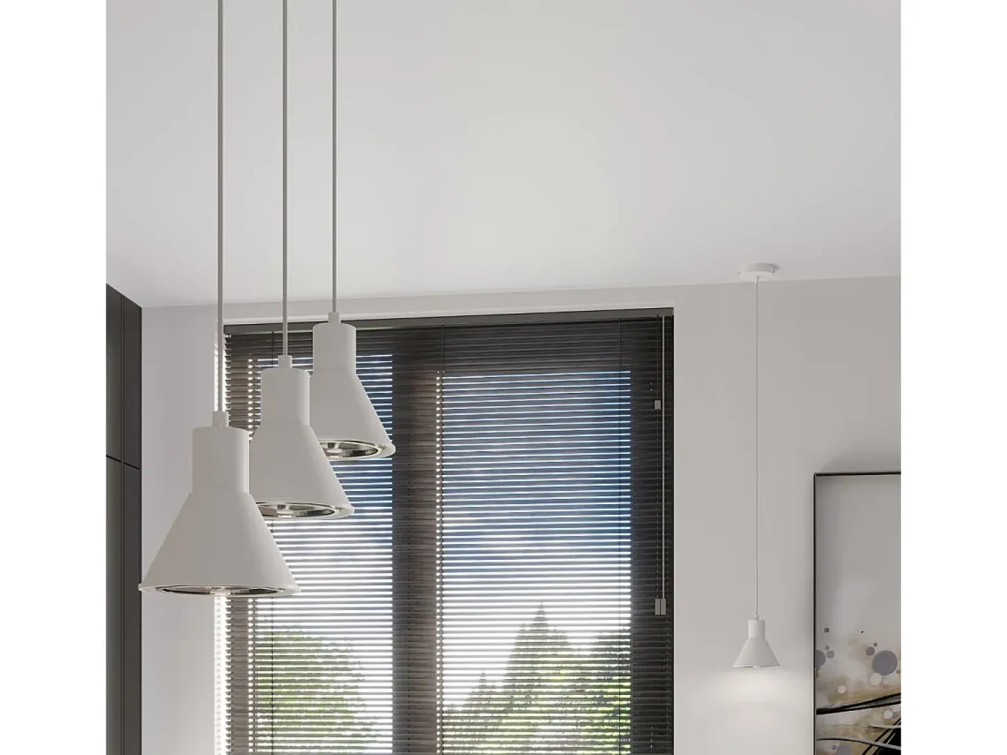 Lámparas colgantes Zylata moderno de acero - 3 fuentes luminosas 3000K - L.45 x A.120 cm - blanco