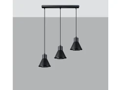 Lámparas colgantes Zylata moderno de acero - 3 fuentes luminosas 3000K - L.45 x A.120 cm - negro